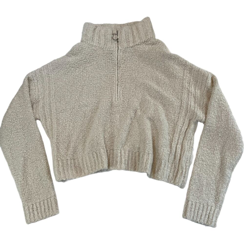 Aeropostale Cream Chenille Popcorn Knit Quarter Zip Cropped Sweater XL